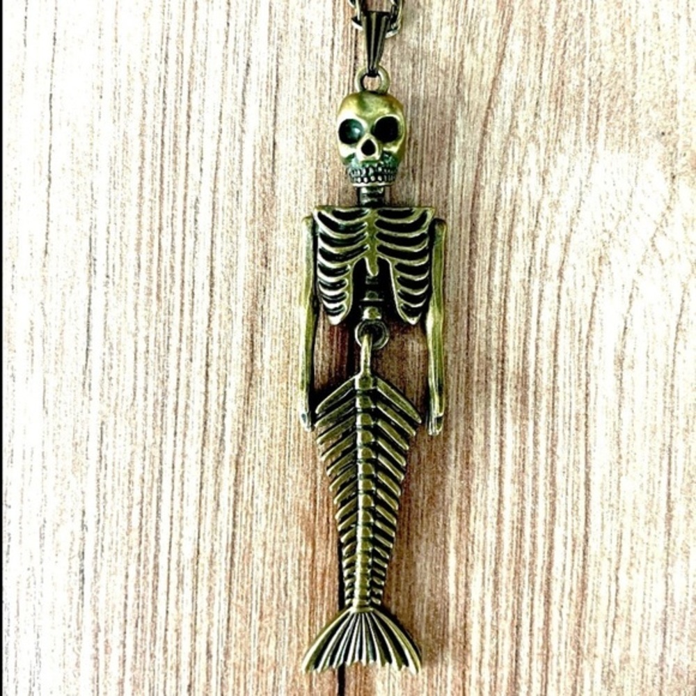 Skeleton Mermaid Antique Style Necklace, NWT